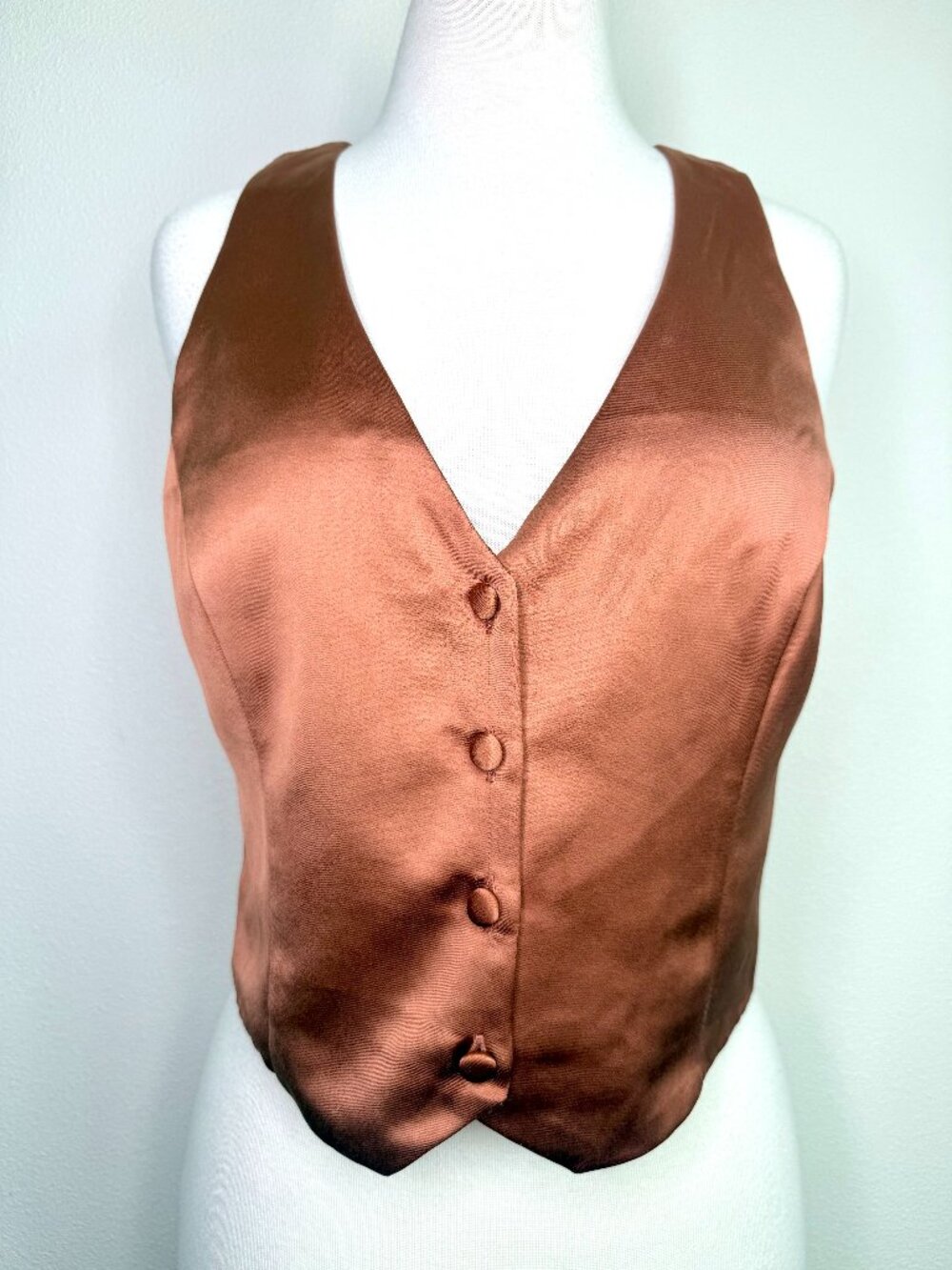 Jason Wu Bronze Satin Vest Sz M V Neck Buttoned Sleeveless top Boss babe